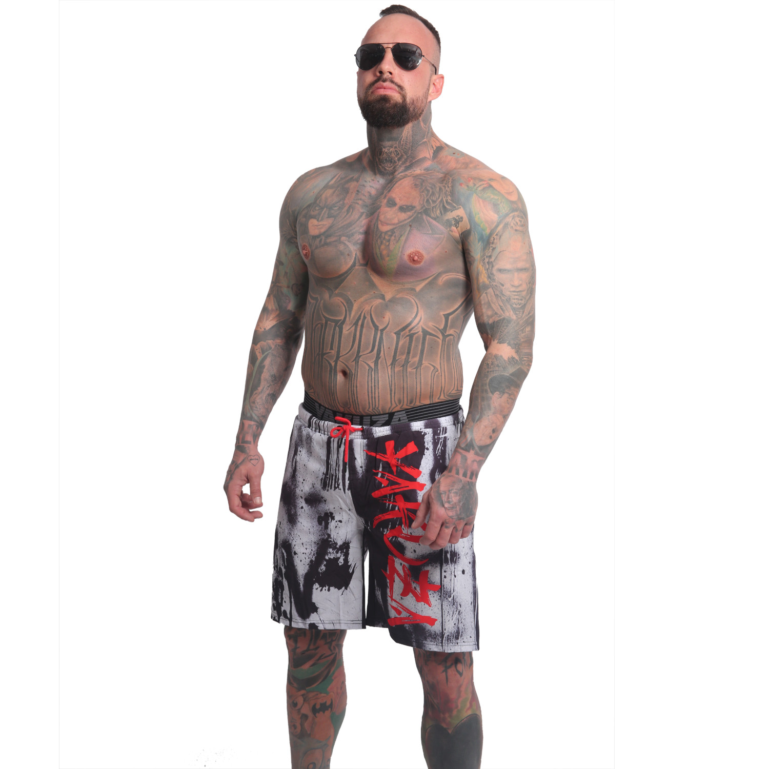 YAKUZA plavkové šortky HORNED FU BOARD SHORTS bílé